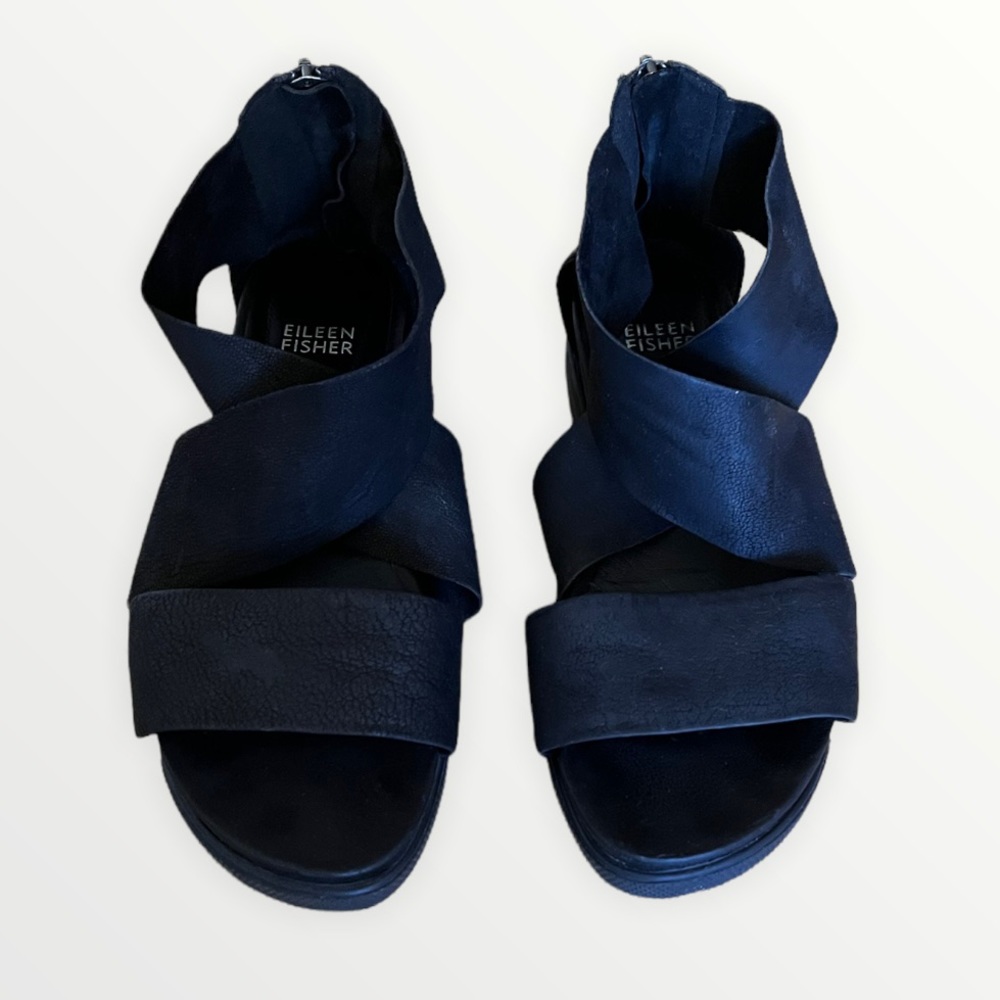 Eileen Fisher black leather sandals size 7.5